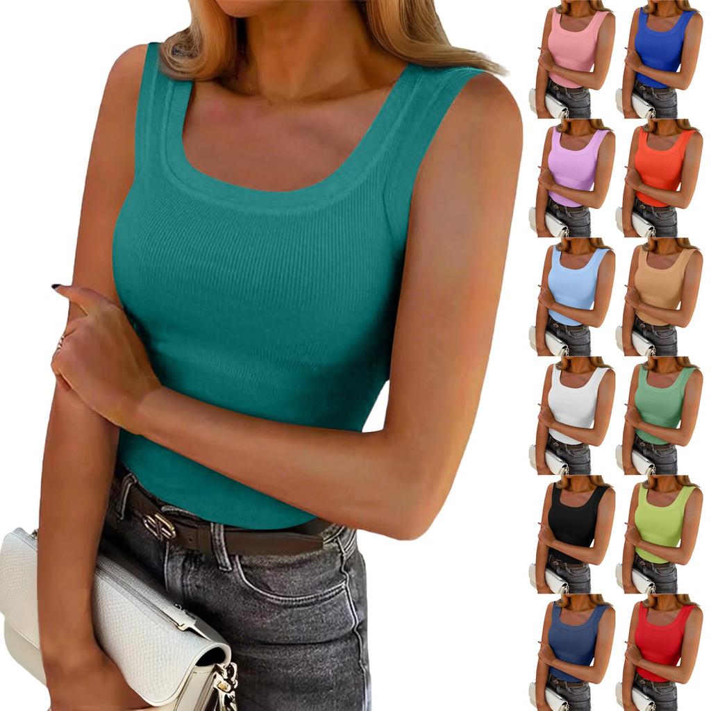 Women's Ribbed Tank Top Sleeveless Colour Knit U Neck Sweatshirt Summer Casual Tank Top