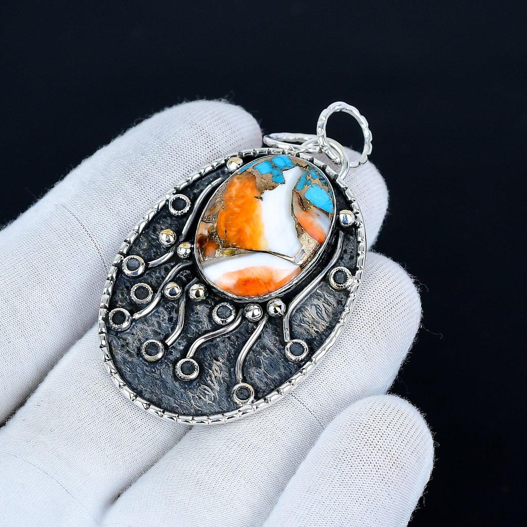 Orange Spiny Oyster Pendant, 925 Sterling Silver Handmade Jewelry, Orange Spiny Oyster Silver Pendant, Party Wear Jewelry For Women's, Pendant Gift