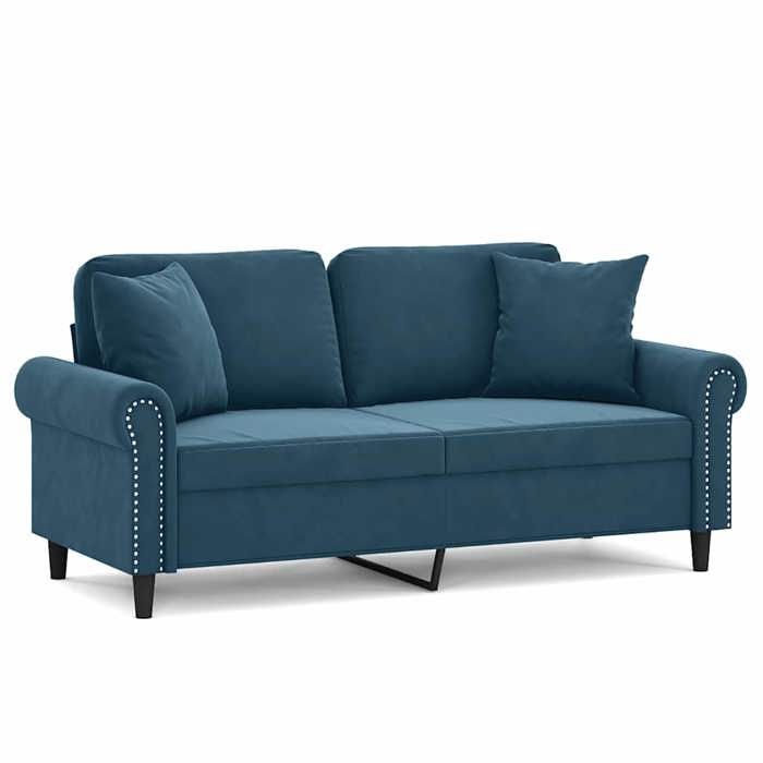 Canapé 2 places - Maison Exclusive - velours bleu - cadre métal robuste - oreillers décoratifs inclus