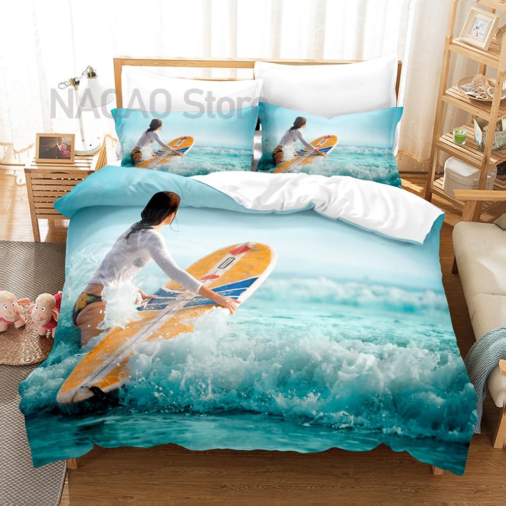 Sea Surfing Bedding Set Surf Modern Outdoor Extreme Sports Duvet Cover Queen King Ocean Surfboard 2/3Pcs Quilt Cover