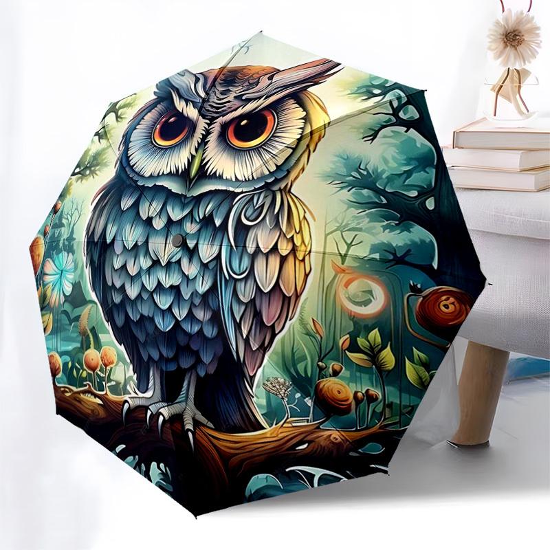 

1pc Fantasy Forest Owl: Auto-Folding Umbrella with Portable Tri-Fold Design, 8-Bone Iron Frame, Outdoor, Perfect Gift for Fans, Travelers, Daily Use,