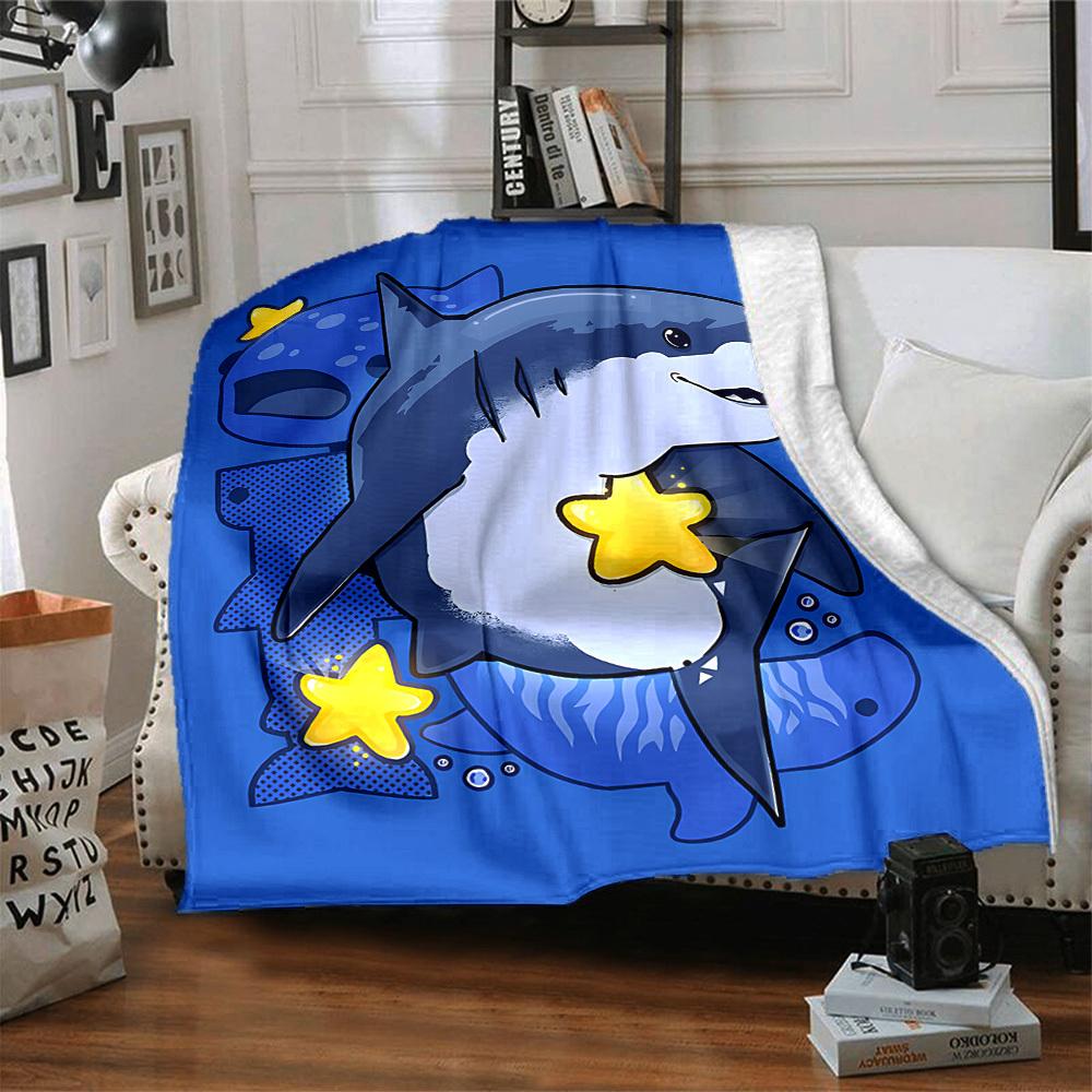 1pc Shark Star Blanket, Lightweight Flannel Throw Blanket For Sofa, Bed, Travel, Camping, Living Room, Office, Couch, Chair, And Bed