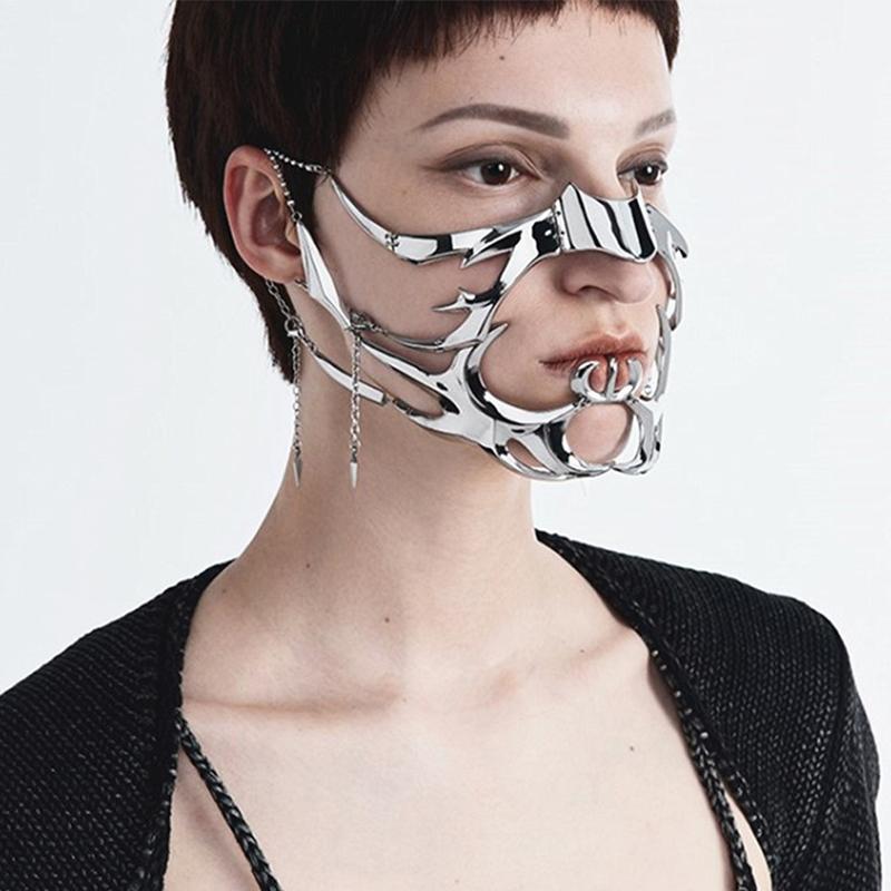 Gothic Mask Cyber Punk Liquid Irregular Silver Color Hollow Women Men Party Individuation Individual Jewelry Accessory