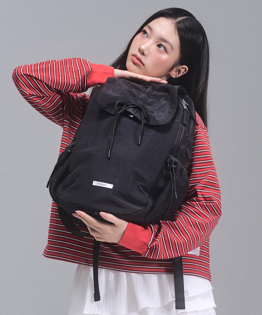 Zeroplanet Nylon Shirred Ribbon Backpack [Black]