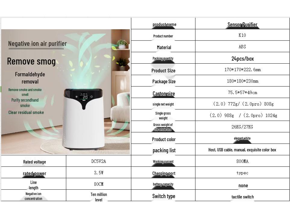 Hot Sale Desktop Air Purifier: Formaldehyde, Pet Hair & Odor Remover with Negative Ion Technology