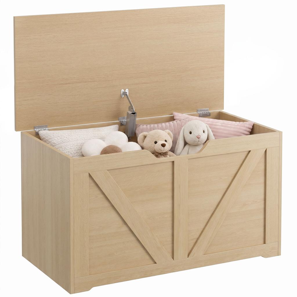 100L Storage Chest w/ Safety Hinge 80 x 40 x 45 cm Nature Wood