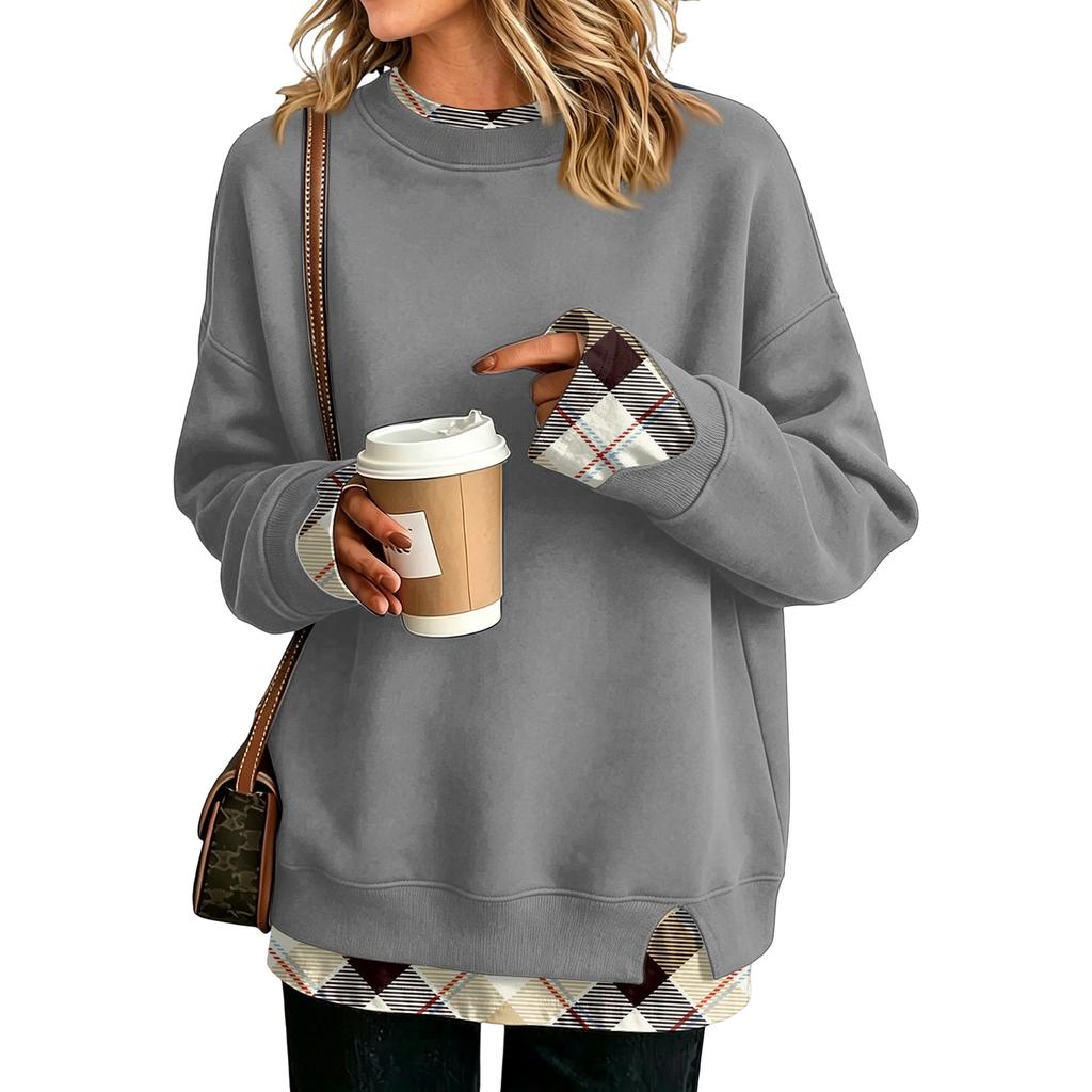 Women's Casual Printed Long Sleeve Oversized Two Piece Look Sweatshirt for Everyday Wear