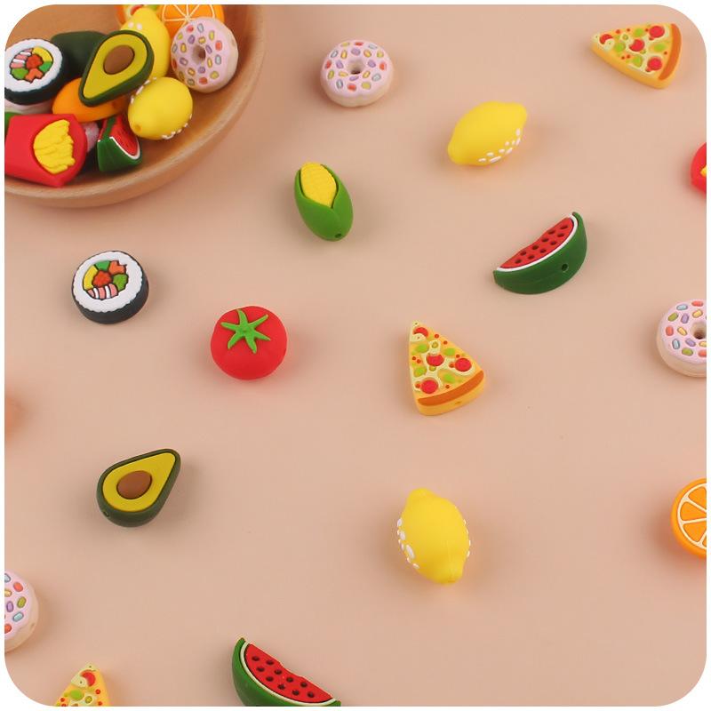 1PC New Cartoon Fruit Silicone Beads for Baby DIY Pacifier Chain Bracelet Toy Teething Baby Feeding Stroller Accessories