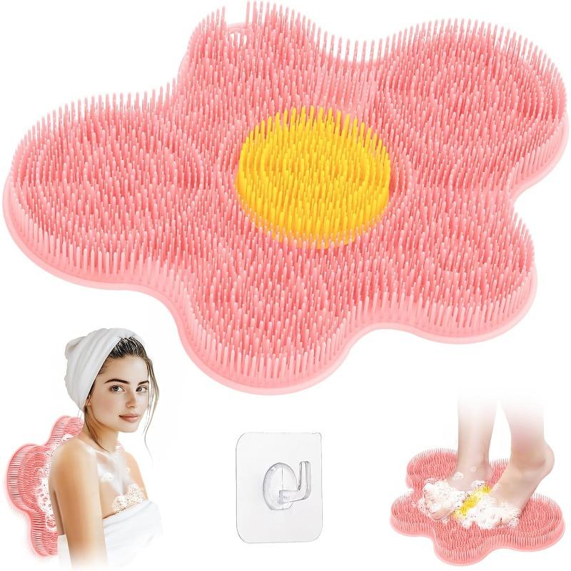 New Silicone Shower Foot Scrubber Mat, Large Wall-Mounted Back Scrubber Back Washer with Long Bristles & Powerful Suction Cups,(Gray)