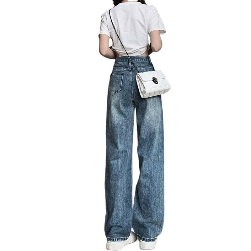 Retro High-Waisted Women's Jeans - Spring/Autumn 2026 Straight Loose Floor-Length Wide-Leg