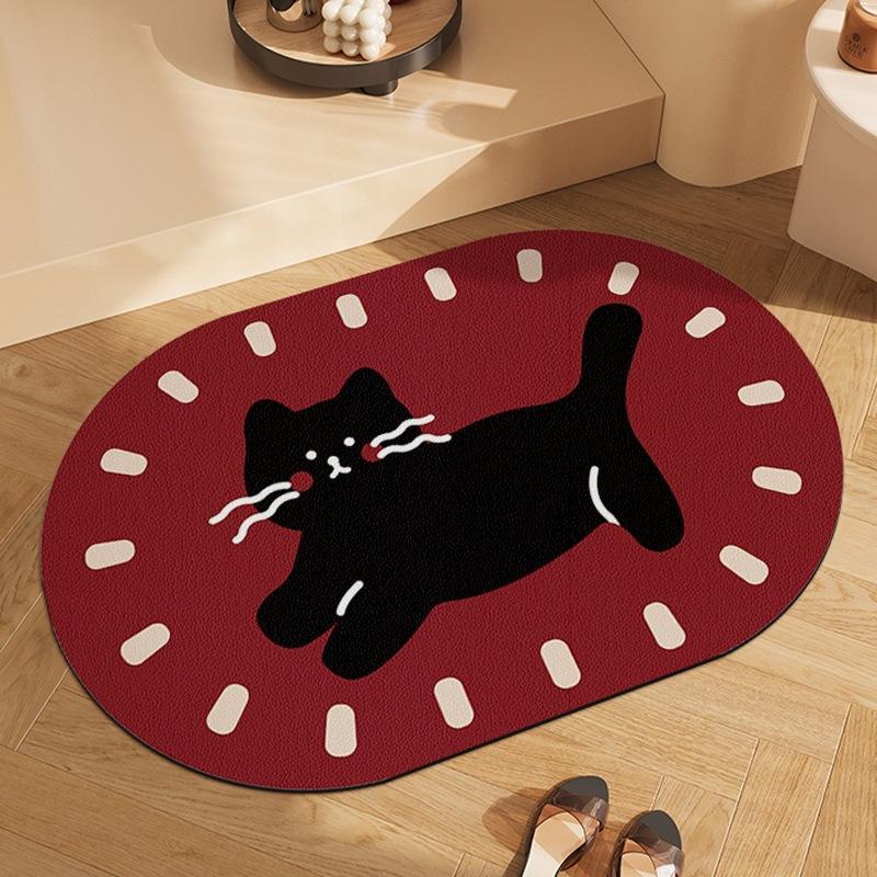 Bathroom Door Strong Absorbent Diatom Mud Mat Toilet Non-slip Carpet Cute Cartoon Kitten Bathroom Mat