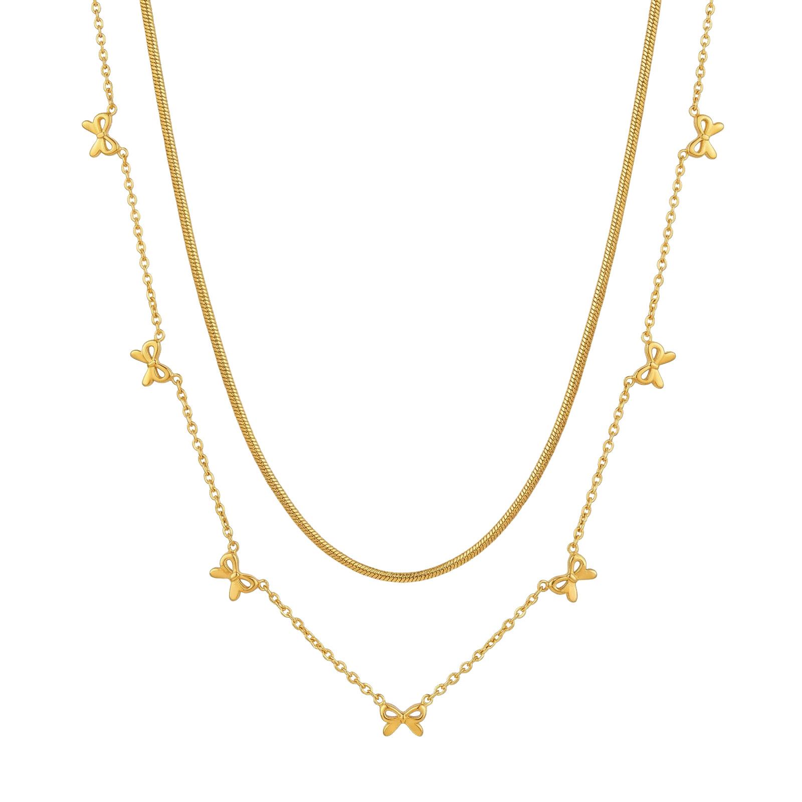 

Vnox Stainless Steel Bow Zirconia Round Snake Chain Y-Shaped Necklace for Women, Dainty Double Layer Gold Color Choker Jewelry