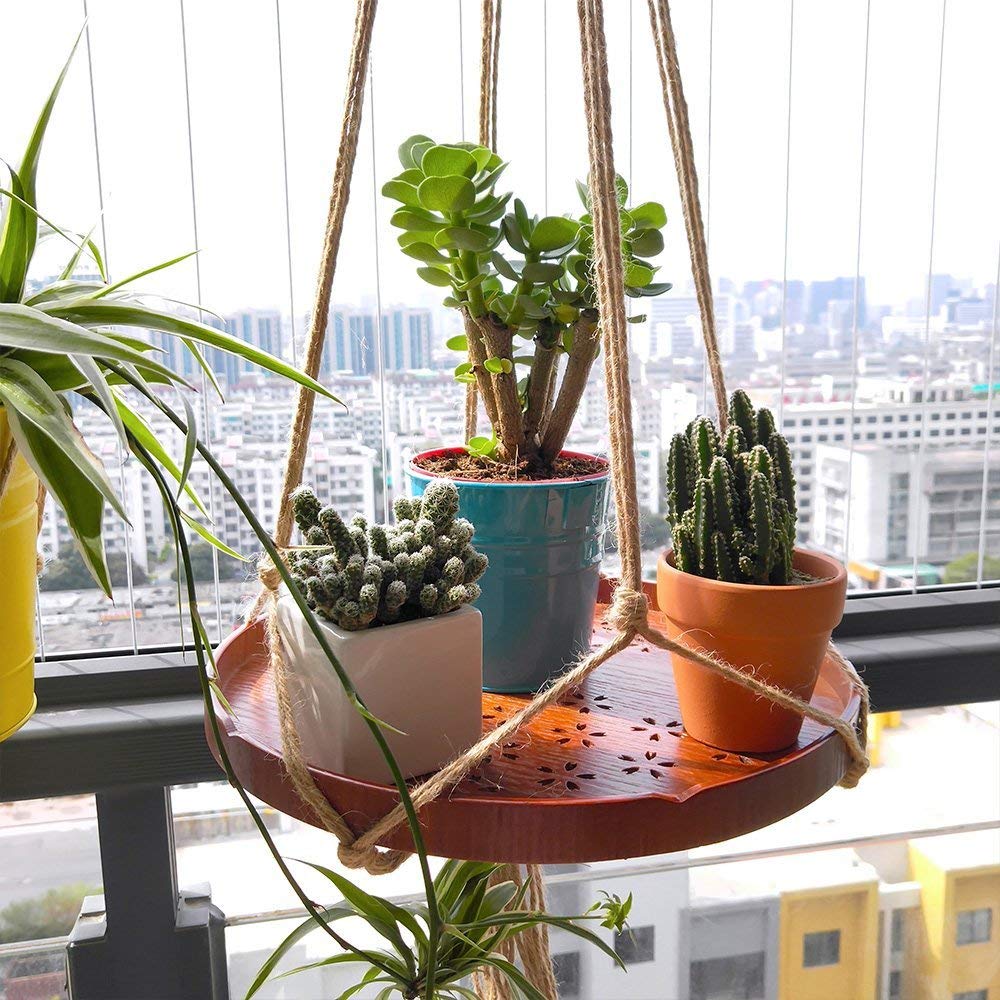 צמח תלוי בעבודת יד צמח מקרמה קולב עציץ קולב קיר תפאורה חצר גינה תלויה עציץ סל תלוי