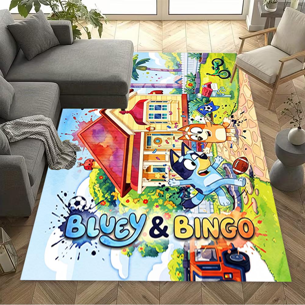 Bluey Soccer Adventure Customizable Name Area Rug Design for Playrooms Kitchen Entryway Outdoor Antislip Carpet Anime Office Decor