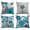 Set of 4 Blue Floral Single-Sided Printed Pillow Covers - Featuring a Easy Blue Daisy Floral Design, Perfects, And Ideal for Outdoor Garden Benches, P