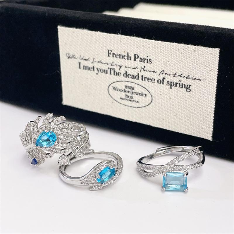 Aquamarine Drop-Shaped Open Ring, Super Flash Elegant And Exquisite Personalized Fashion Ring