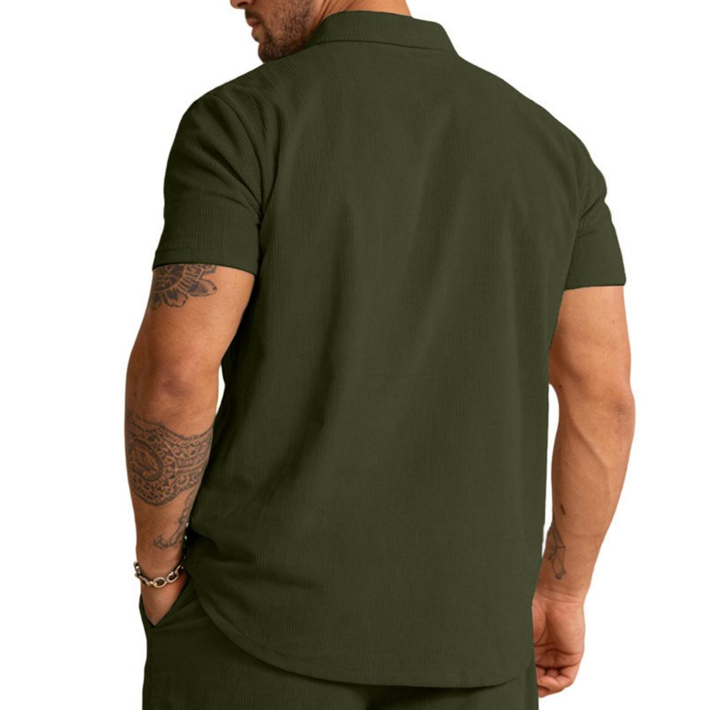 Camisa de pana americana pesada para hombre, de manga corta, holgada, para exteriores, con solapa y bolsillos de carga