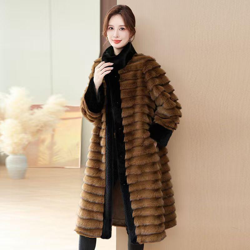 Golden Mink Fur Long Coat High Quality Warm Thick Fashion Winter Jacket