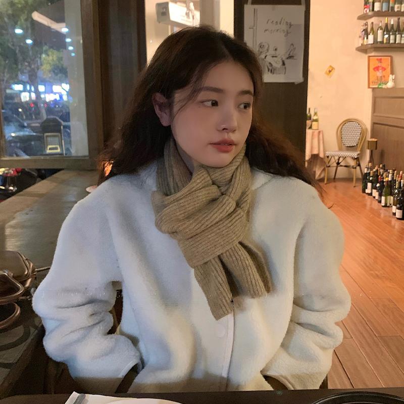Cross Short Scarf For Women Winter Warm Wool Knitted Scarf Student Korean Style Couple Style All-Match