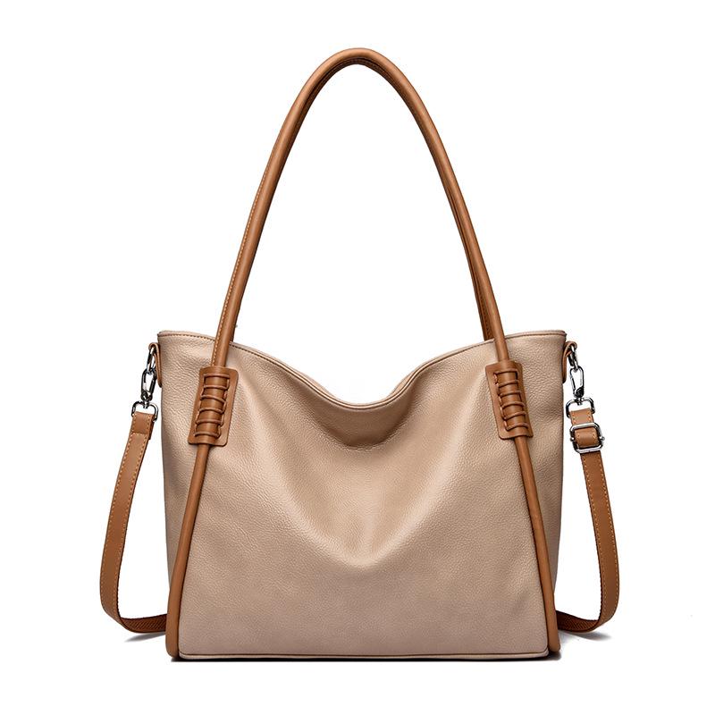 

Роскошная женская сумка-тоут с цветовыми блоками на одно плечо - Мягкая кожа, Большой объем, Корейский стиль хаки