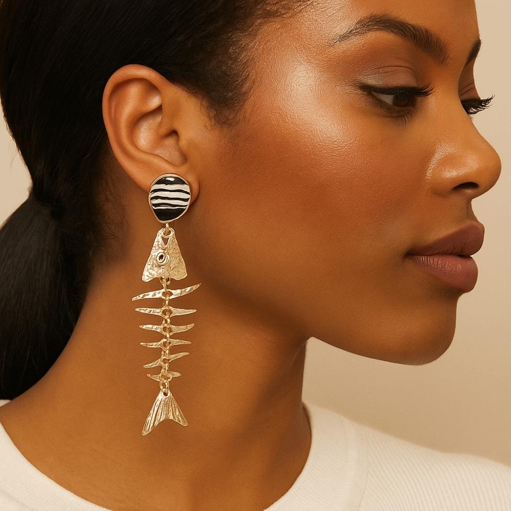 Exaggerate Personality Earrings Gothic Geometric Drop Earrings Fish Bone Earrings  Hollowen