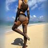 Two Piece Set Women Fishnet Hollow Out Teddies Bodysuits Lingerie with Long Sleeved Long Gloves Net Clothing