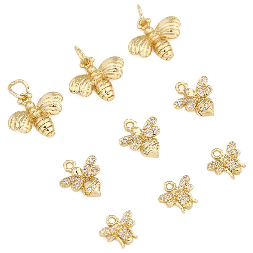 Copper Zircon Cute Bee Charms Pendants for Necklace Earring Bracelet Making