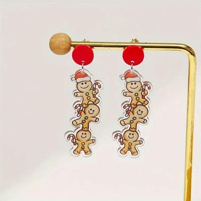 Festive Gingerbread Man & Christmas Tree Earrings - Cute Cartoon Style Jewelry for Girls