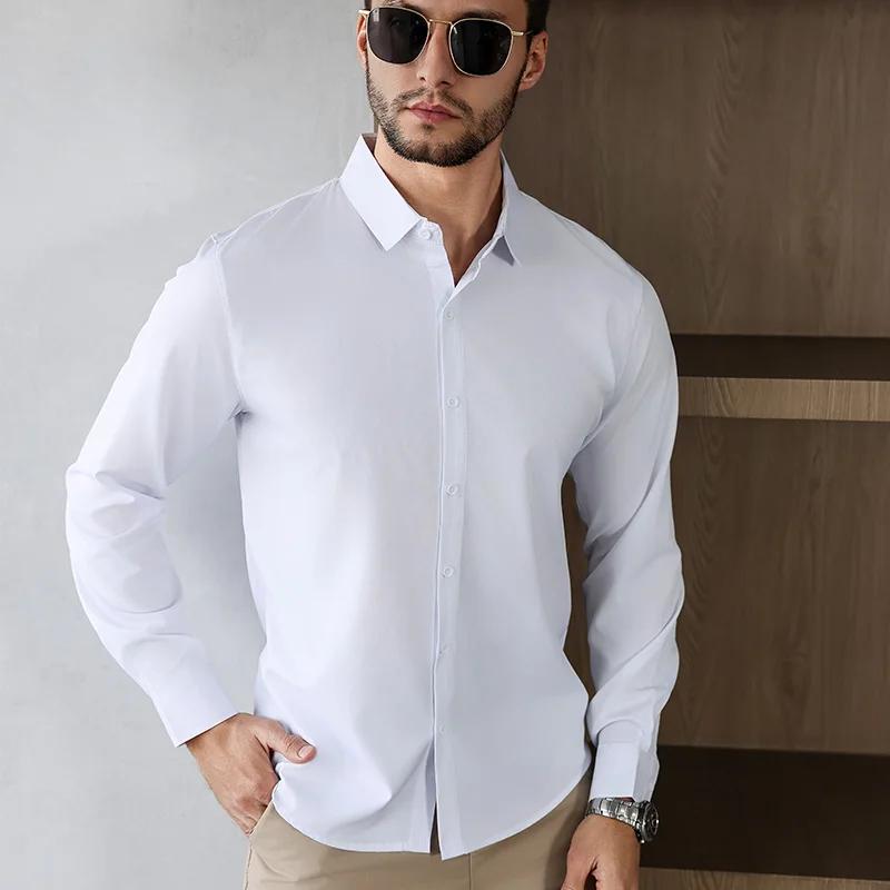 New Men's Business Casual Long Sleeved Solid Color Shirt Wrinkle Resistant Wrinkle Free Comfortable All Season Versatile Top