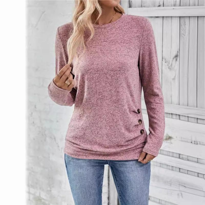 Summer Solid Color Long Sleeved Round Neck Hollowed Out Casual Shirt for Women Pullovers & Long Sleeves