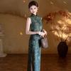 Yeşil kolsuz milli tarz yeni Çin Suzhou uzun cheongsam geliştirilmiş genç kadınlar için yüksek kaliteli yazlık günlük giyilebilir