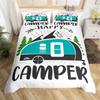 Happy Camping Dekbedovertrek Queen Cartoon Caravan Camping Beddengoedset Boerderij Stijl 3D Camper Dekbedovertrek Met Kussenslopen