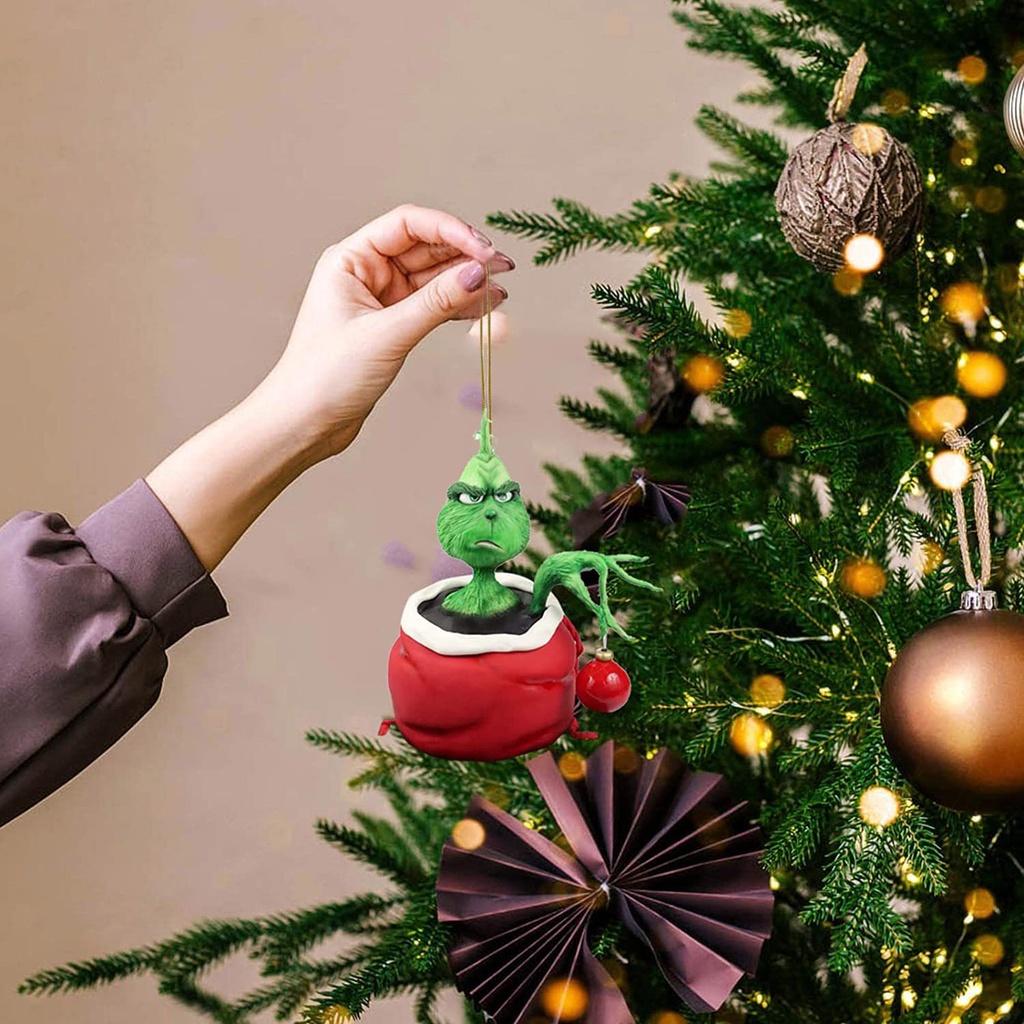 Cartoon Style Green Monster Christmas Tree Hanging Ornament For Home And Car