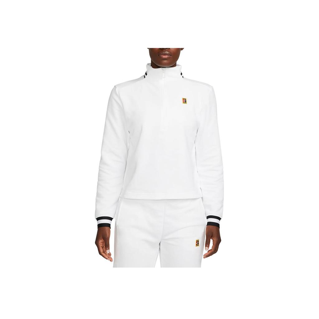 Nike Court Dri-FIT Heritage Embroidered Logo Mock-Neck Sweatshirt Women Tops White FB4152-100
