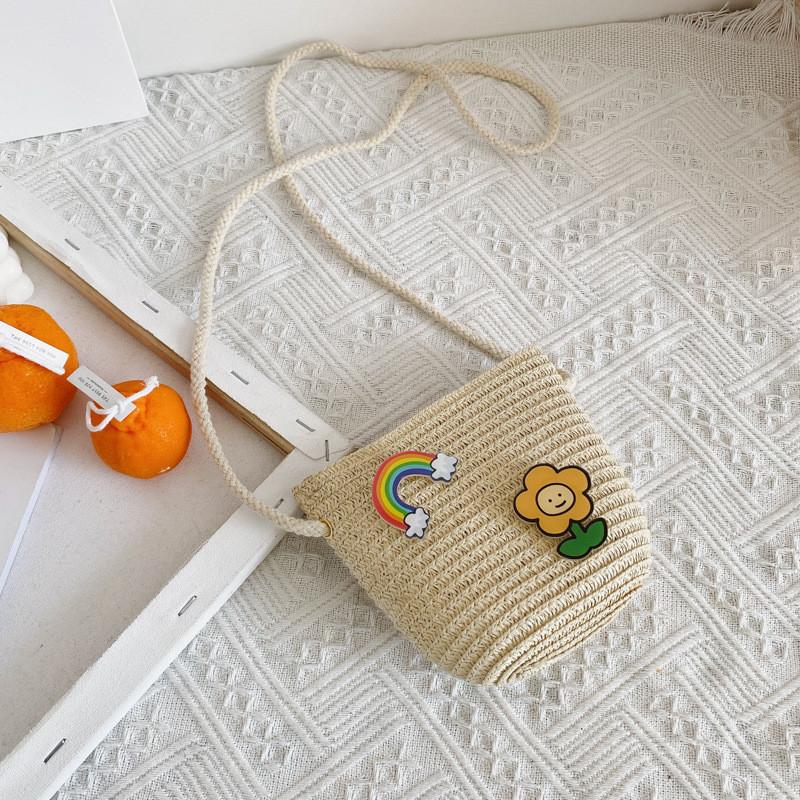 Cute Children s Straw Crossbody Bag Fashionable Princess Mini Backpack For Kids Small Flower