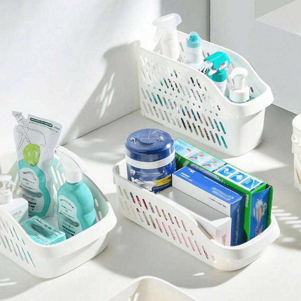 1pc Plastic Cabinet Storage Box, Kitchen Sink Underneath Organizer Basket With Wheels For Small Items Storage