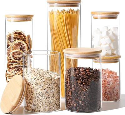 Clear Glass Food Storage Jar 4-piece Set with Bamboo Lid for Kitchen, Pasta, Flour, Nuts, Coffee and Sugar Jar, Pantry Storage