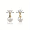 1 Pair of  Gentle and Sweet Flower Earrings, Imitation Pearl Petal Earrings