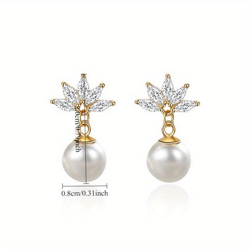 1 Pair of Gentle and Sweet Flower Earrings, Imitation Pearl Petal Earrings