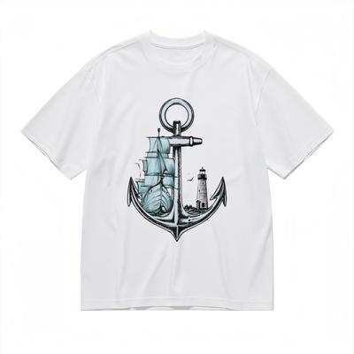Herrenmode Atmungsaktives Klassisches T-Shirt Ozean-Thema Marineelemente Druck T-Shirt