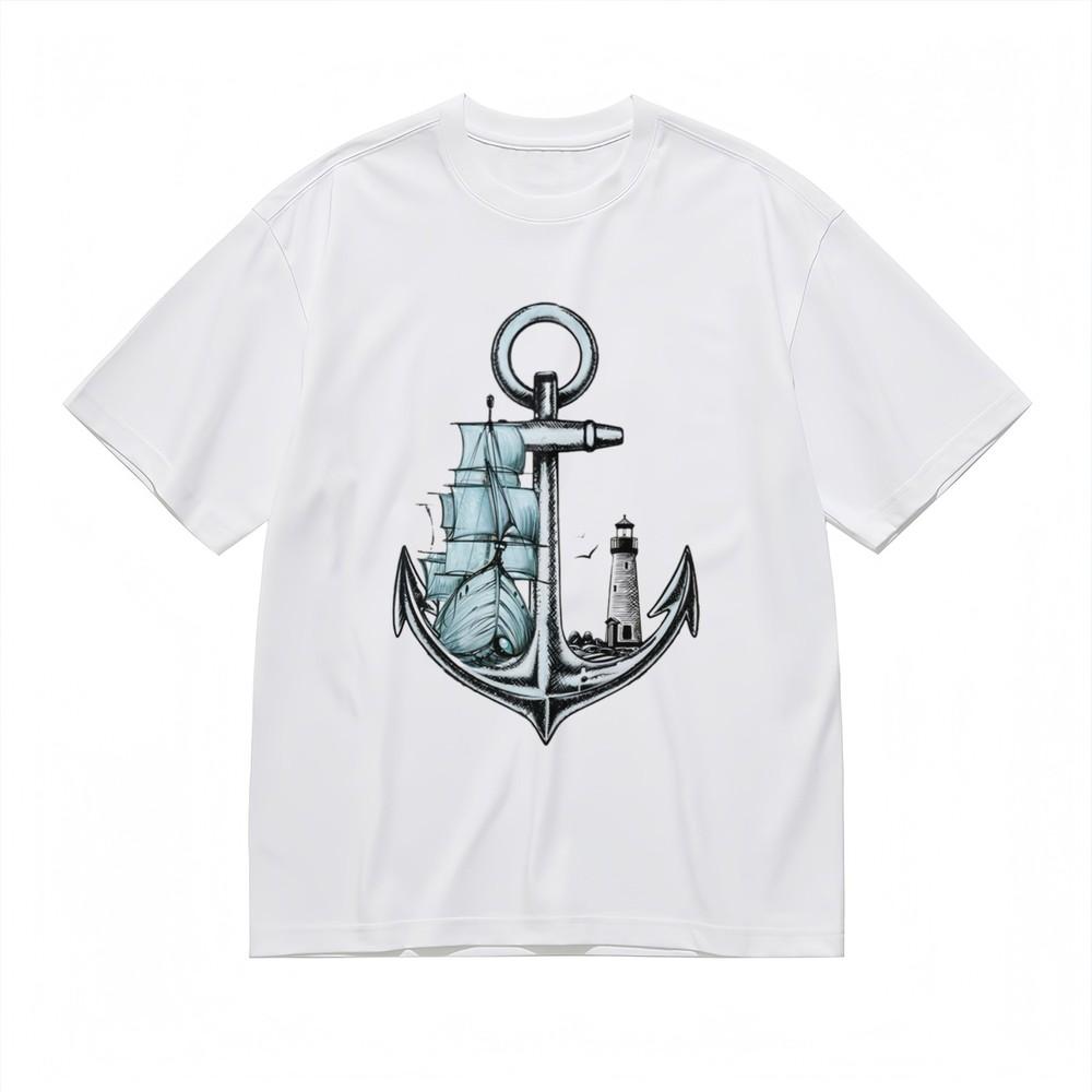

Men s Fashion Breathable Classic T-Shirt Ocean Theme Marine Elements Print Tee 2XL