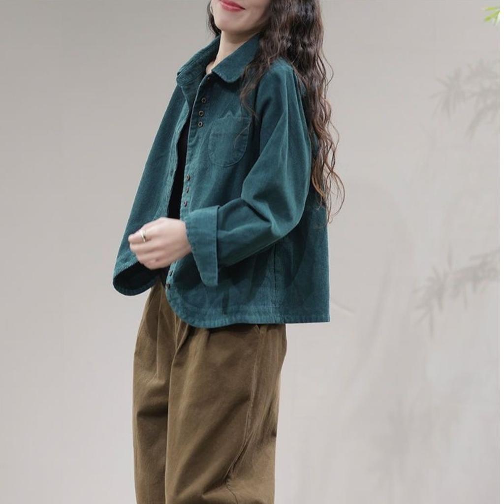 Spring Autumn New Shirt Fashion Art Leisure Long Sleeve Lapel Collar Corduroy Women's Shirt Cardigan Female Short Tops