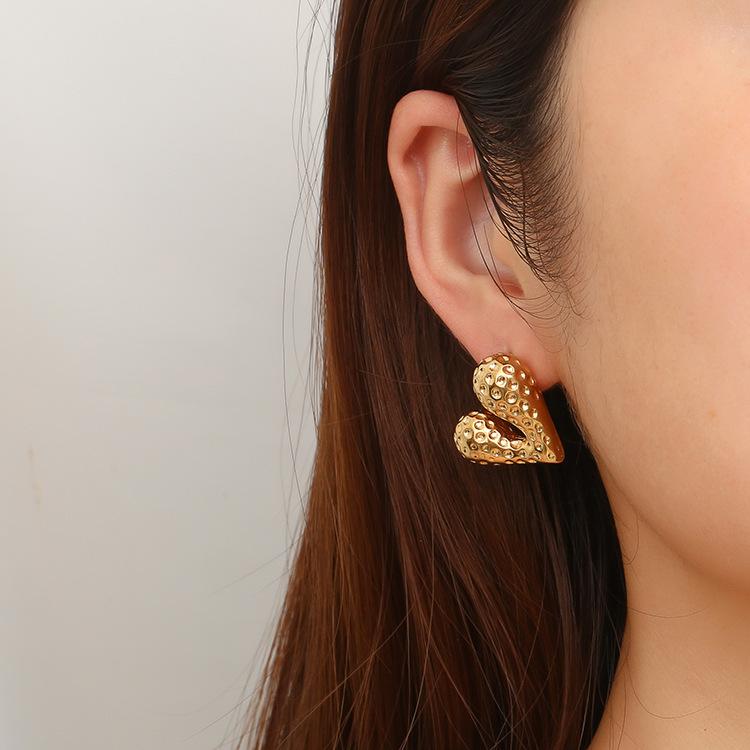 Popular Earrings 18K Gold Stainless Steel Personalized Liquid Love Stud Earrings Design Sense Earrings