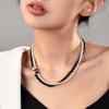 Black And Striking White Crystal Pearl Choker Necklace Featuring Vintage Panda Design For Enthusiasts Fashion