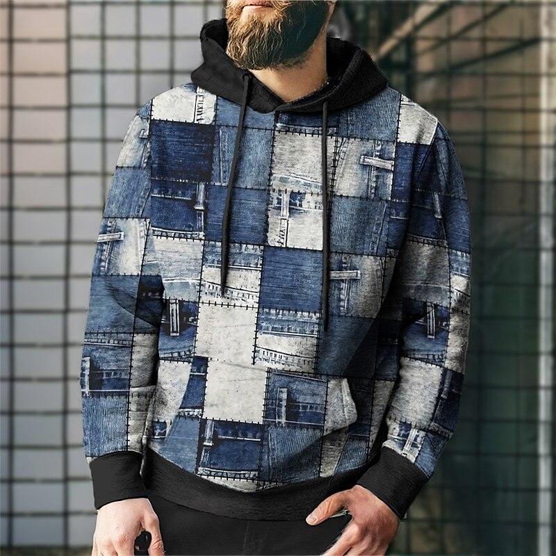 Fashion Hoodies & Sweatshirts (men’s) Plus Size Men's Clothing, Autumn and Winter Plaid Retro Hooded Sweatshirt