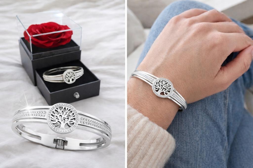 SILVER Bracelet with Cubic Zirconia Tree of Life Women' Elegant DIAMOND