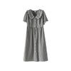Plus size women clothing [Dew Fairy Tale] Summer French style Doll Collar Lace Stitching High Waist Slimming Plaid Dress