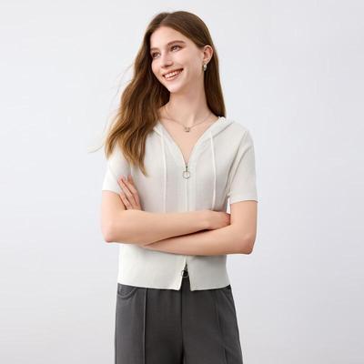 Women's Short Sleeve Hooded Knit Cardigan