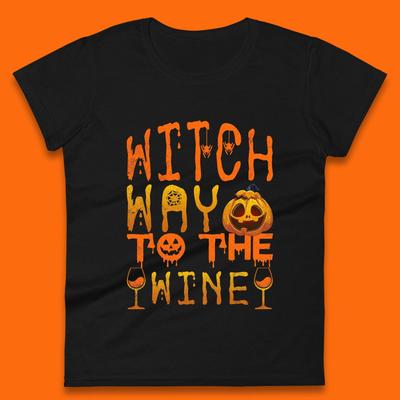 Witch Way To The Wine Funny Halloween Wine Drinking Lover Womens Tee T Shirt Mens Tops Unisex Top