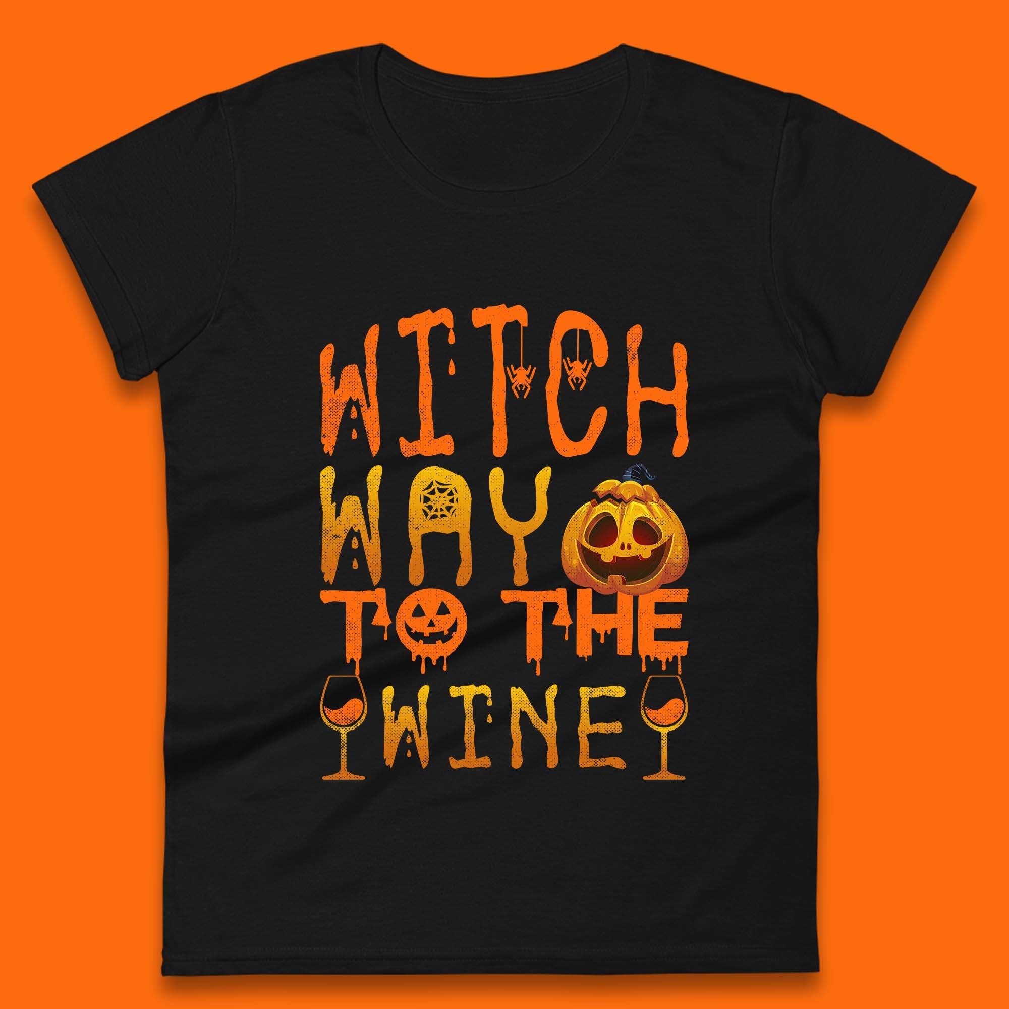 Witch Way To The Wine Funny Halloween Wine Drinking Lover Womens Tee T Shirt Mens Tops Unisex Top 3XL